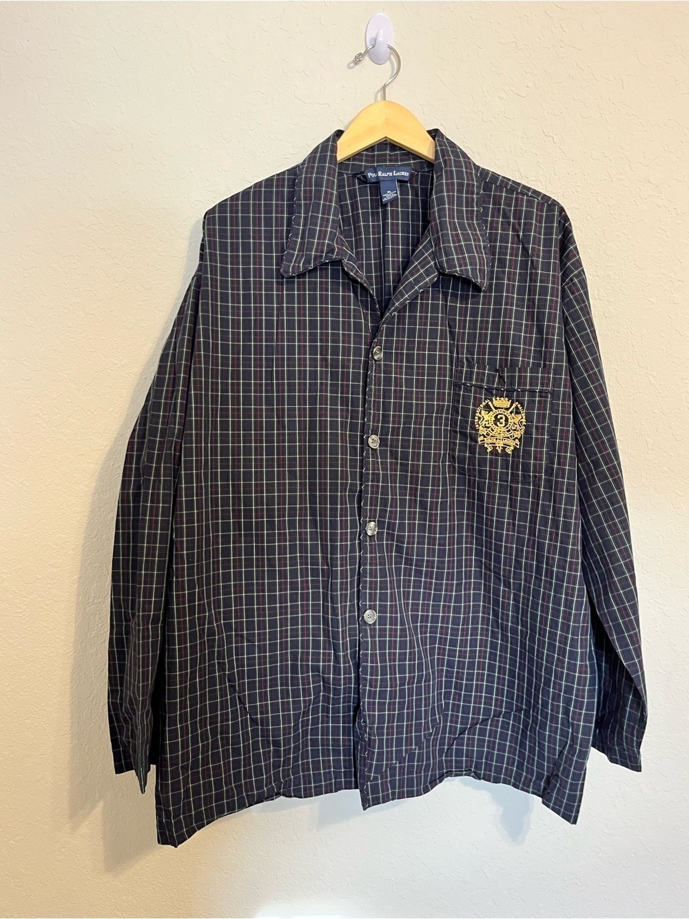 Polo Ralph Lauren Crest Plaid Pajama Lounge Shirt XL Cotton